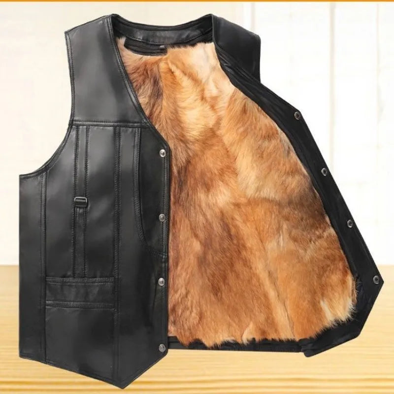 leather vest fur male