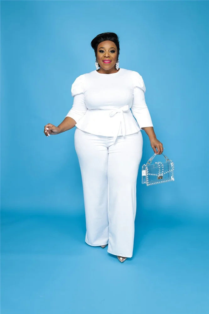 Wmstar Plus Size Sets Two Piece Set Women Fashion Solid Round Collar Half Sleeves Office Ladies Outfits Wholesale Dropshipping