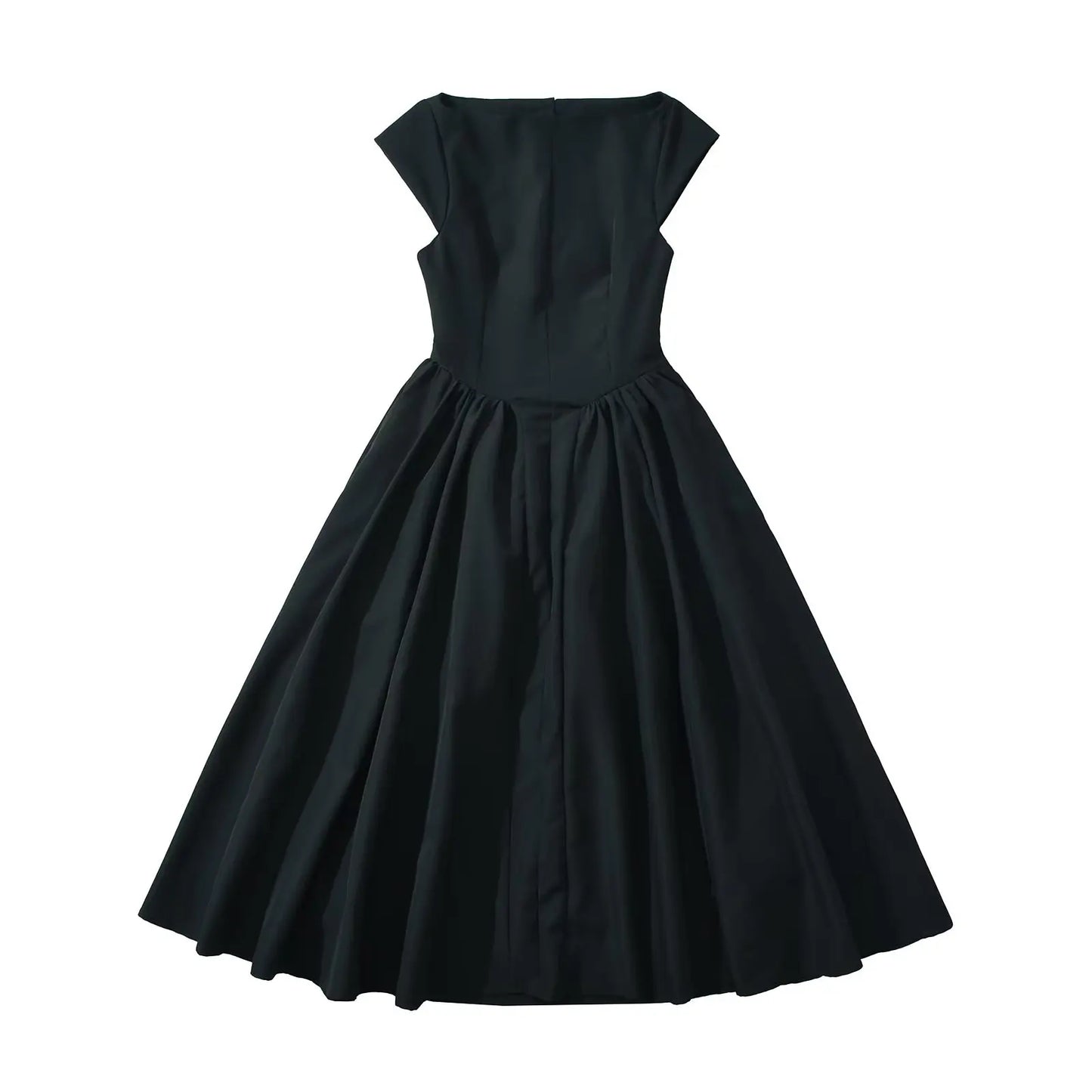 YENKYE High Street Women Sexy Backless Pleated Swing A-line Midi Dresses Short Sleeve Low Waist Elegant Party Dress Black Robe