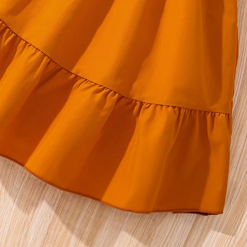 Kids Dress For Girls Brown Ruched Neckline Tiered Wing-Sleeve Belted Ruffled Dress 8-12 Years Summer Birthday Party Baptism Gown