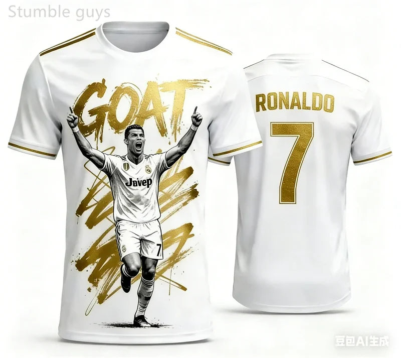 Outdoor Ball Game Men's Ronaldo T-shirt Quick Dry Breathable Summer Sport Jersey Kids Boys Clothes