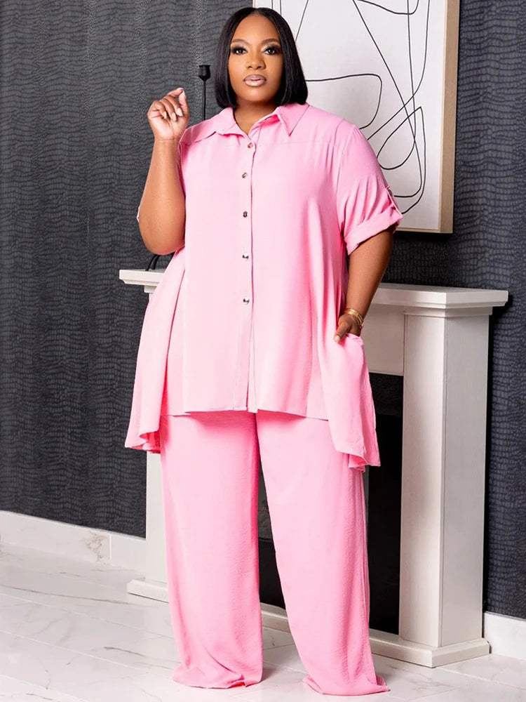 Summer Set Outfit Woman Loose Shirt Blouse and Pants Casual Plus Size for Women 4xl 5xl 6xl 2 Piece Set Wholesale Dropshipping