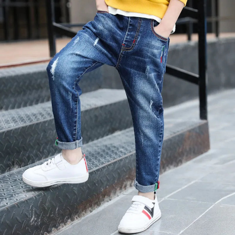 New Spring Autumn Boys Jeans Letter M Slim Fit Style Casual Long Trousers For Kids Handsome Children Birthday Present
