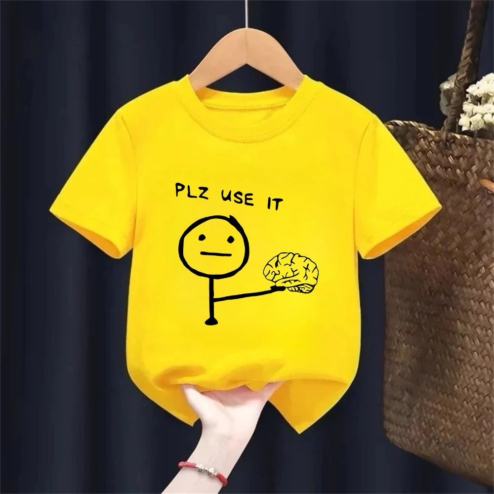 Funny T-shirt Humorous "PLZ USE IT" "Hey You Dropped This" Brain Print Short Sleeve T Shirt Clothing Top Tee Summer kids Shirt