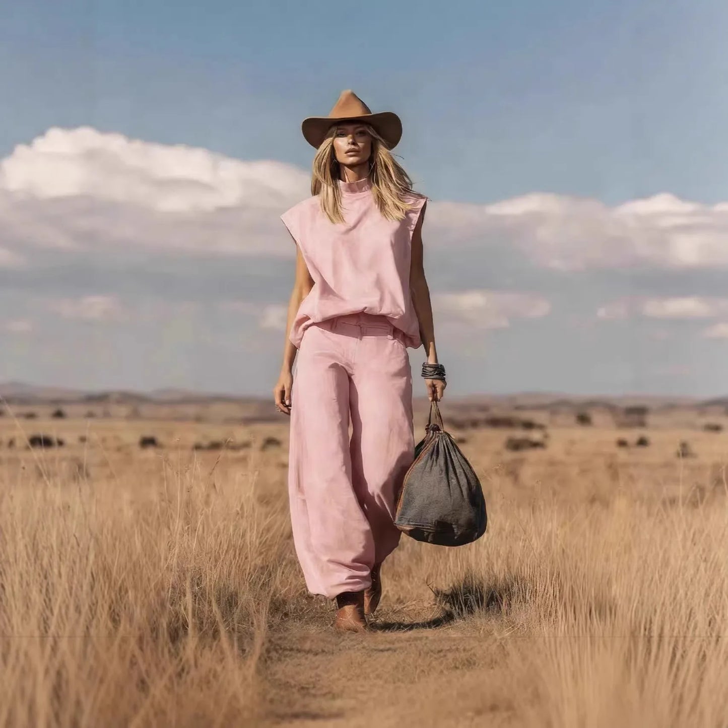 Summer Casual Outfits Female Fashion Solid Color Two Piece Set for Women Sleeveless Top & Wide Leg Pants Holiday Matching Set