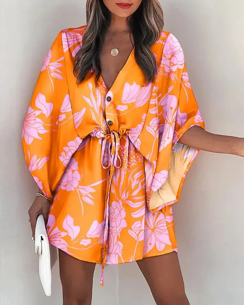 Half-Sleeve V-Neck Dress