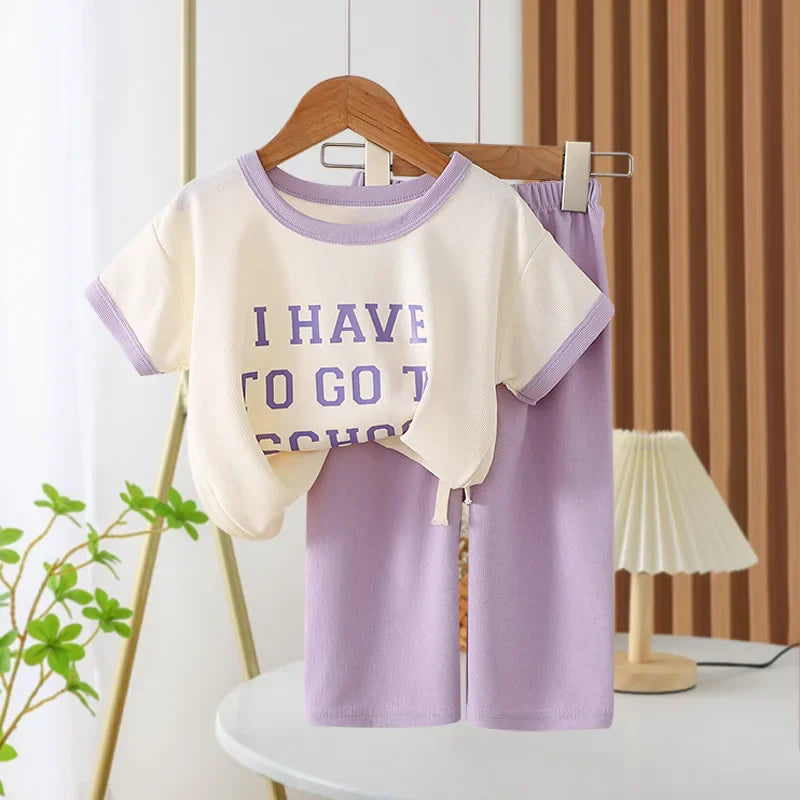 Summer Children's Clothing Sets 2025 Sports School Outfits for Baby Girl Boy 2-Piece Suit T-shirts + Pants Kids 1-8 Years Old