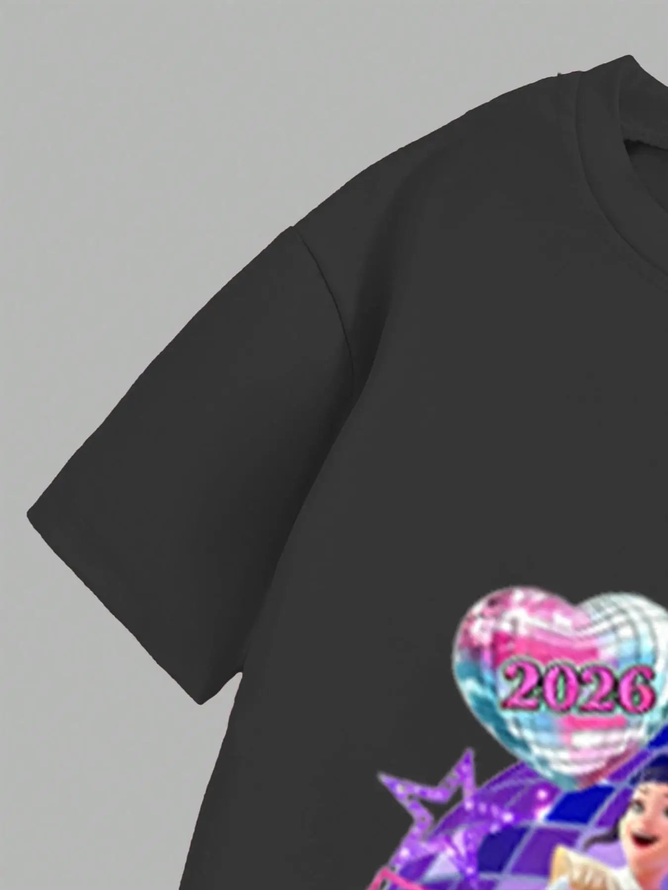 Girls 2-Piece 2026 Concert Outfit – Black Graphic T-Shirt & Neon Star Print Flared Pants Set for Kids