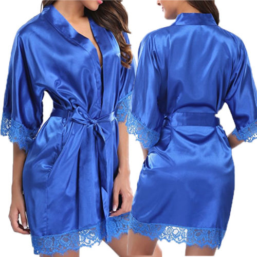 Women's Silk Satin Robe Bride Bridesmaid Dress Wedding Kimono Bathrobe Sleepwear Sexy Lace Pyjamas Babydoll Robe - keikeishopping