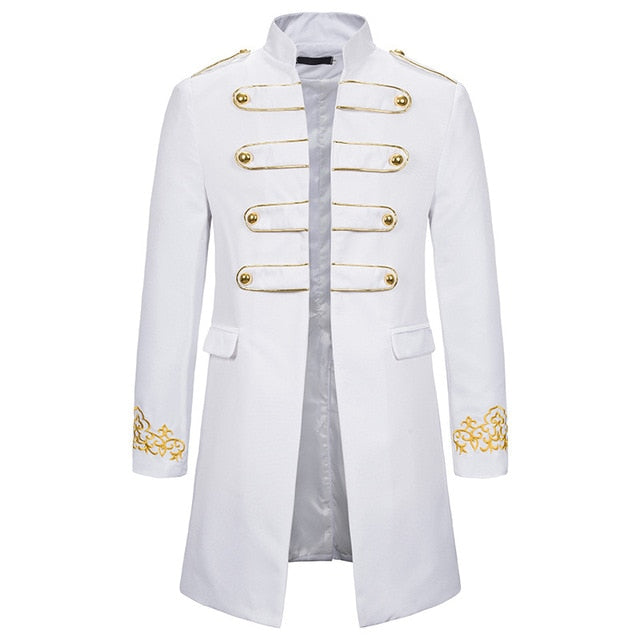 White Stand Collar Embroidery Blazer Men Military Dress Tuxedo Blazer Men Suit Jacket Nightclub Stage Cosplay Blazer Masculino - keikeishopping
