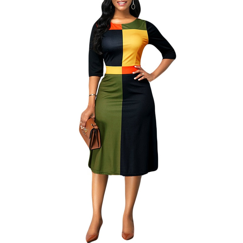 Women's Stitching Round Neck Dress - keikeishopping