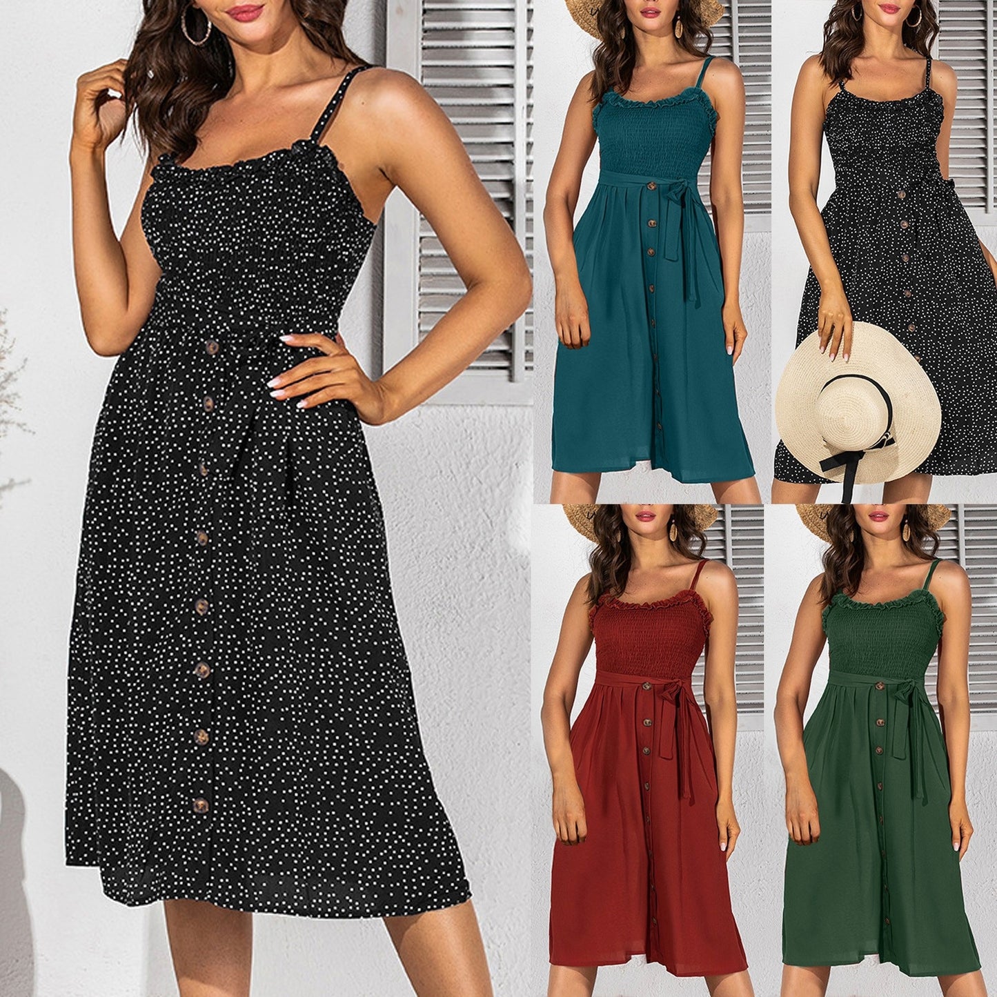 Women's Leisure Sling Strap High Waist Dress - keikeishopping