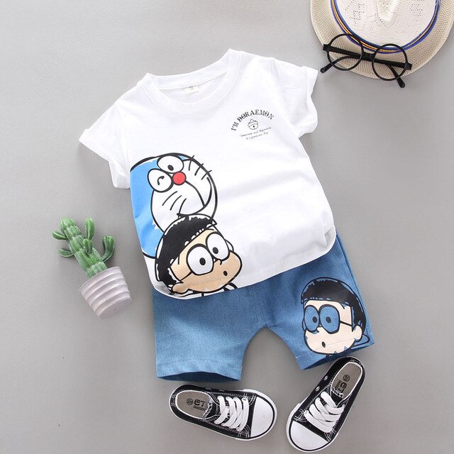 Toddler Boys Girls Clothing Set Kids Clothes Doraemon Summer Baby Clothes Set Sport Outfits Children Clothes T shirt + Shorts - keikeishopping
