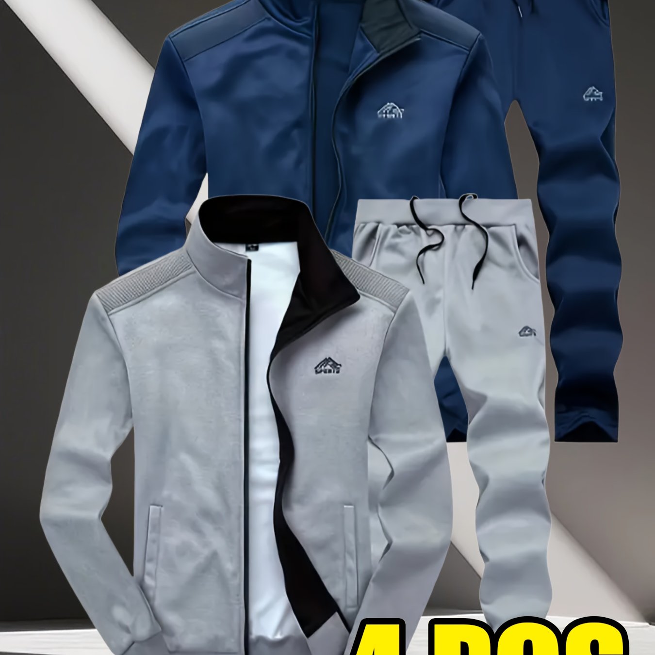 4pcs Set Of New Men'S Casual Sportswear for Autumn And Winter, Featuring A Stand Up Collar Jacket Paired with Casual Pants, with A Zipper Design And A Regular Silhouette, Suitable for Daily Casual Outdoor Activities, Sporty O