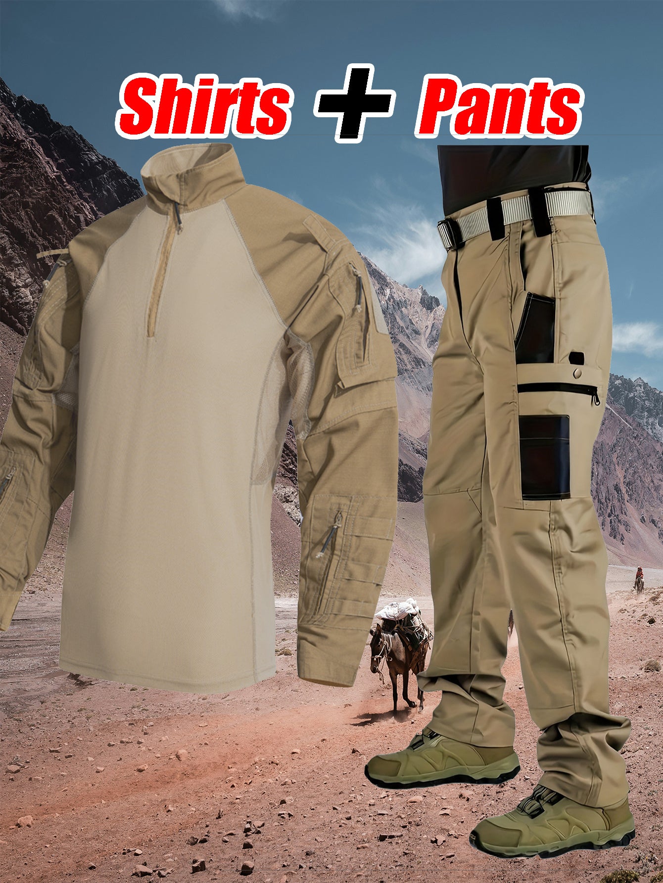 Men'S Tactical Clothing Long Sleeve Ripstop High Quality Clothing Combat Shirt and Pants Elbow Knee Pads with Zippered Compartments, Loose Fit All Season Hiking and Street Clothing - Machine Washable, No Strap Waist Belt, Tac