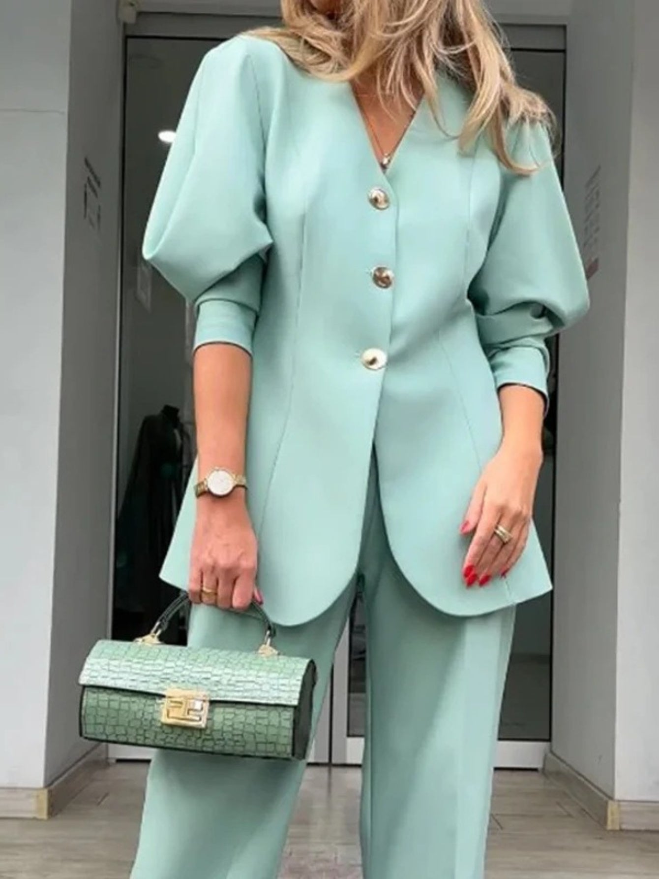 New fashion solid color lantern sleeve loose suit temperament commuter suit, Formal Outfit, Office Wear, Elegant Design, Stylish Suit, Nonstretch Fabric, Highquality Material, Stylish Commuters, Fashion Lovers