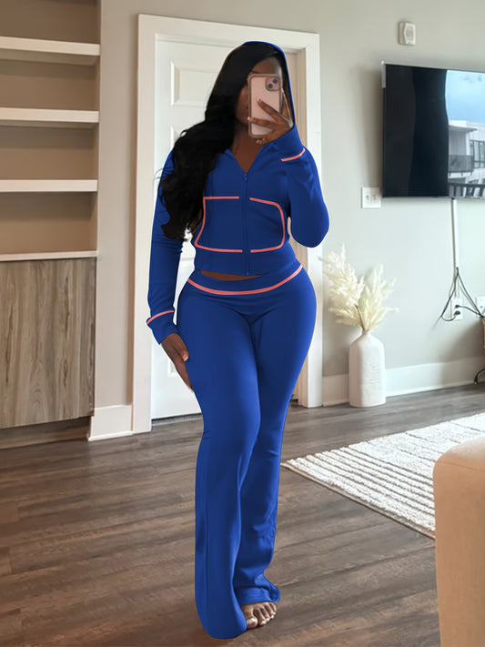 Womens Outfit 2pcs Lounge Hoodie Flare Pant Sets, Weekend Outfit, Sporty Look, Easy Care, Breathable Material, Comfy Clothing, Women's Fashion