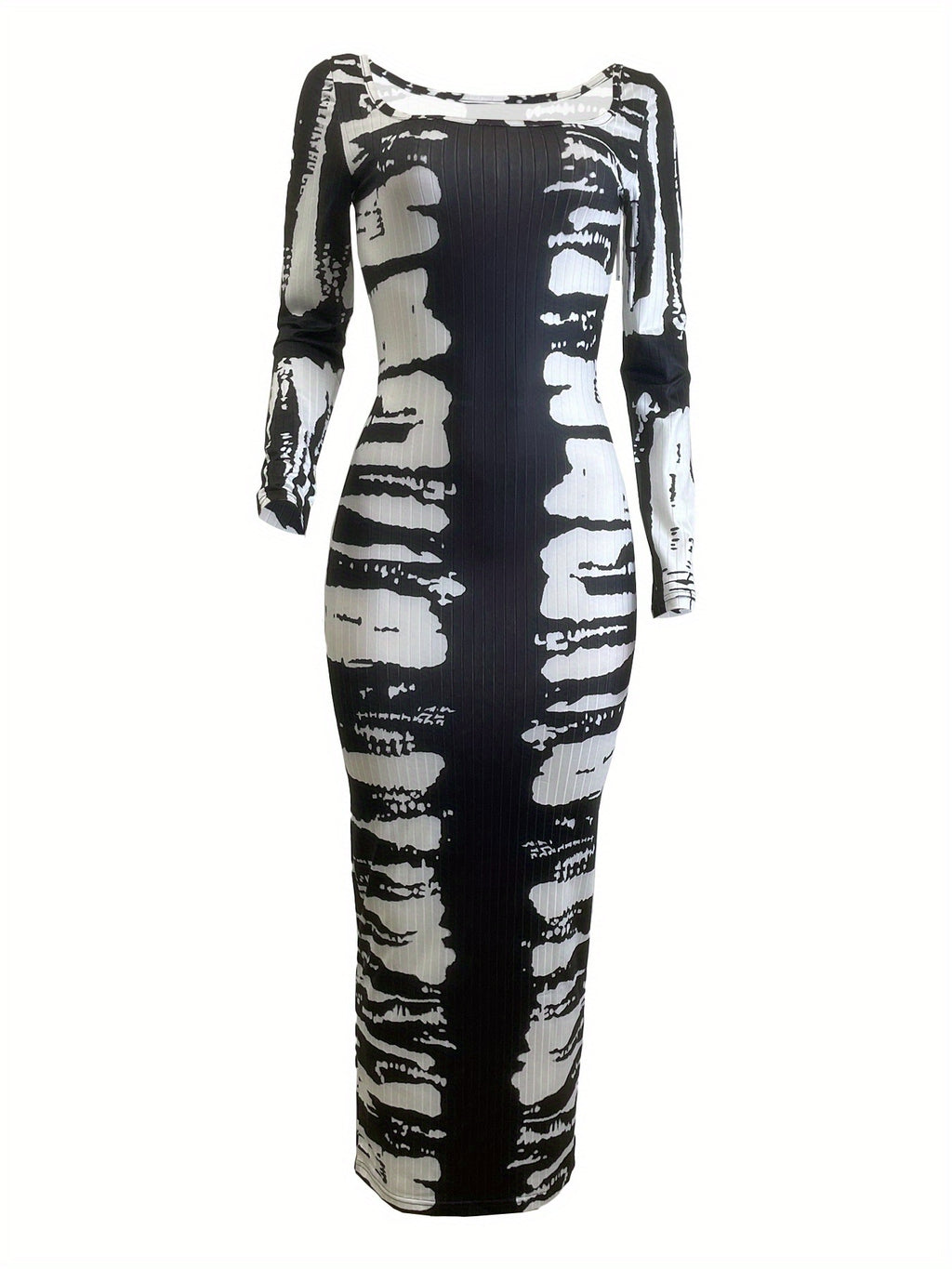 Women's Sexy Tie-Dye Jumpsuit Dress - Long Sleeve Wrap Around Skirt with U-Neck & Square Collar, Slim-Fit Midi Length, Black/White/Gray/Beige/Blue/Red/ Brown/ - All-Season Elegant party, office, everyday dress - Hand Wash or