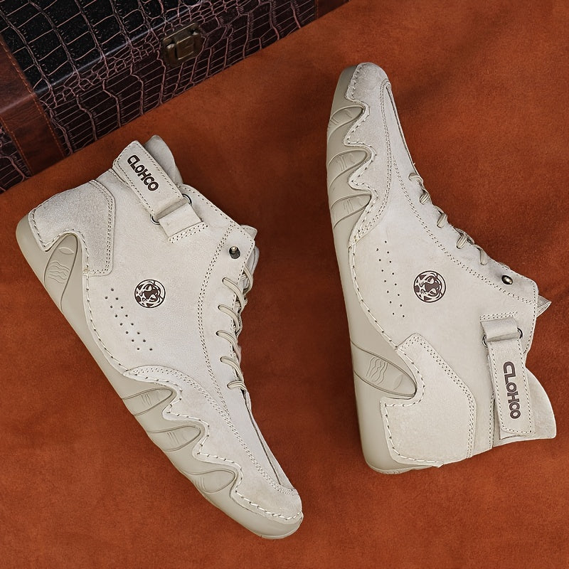 [CLOHOO Boots] CLOHOO Brand Men's Pig Short Boots | Preppy Style, Round Toe, Solid Color, Elastic Closure, Lining | England Scene, Spring, Fall, Winter, Summer