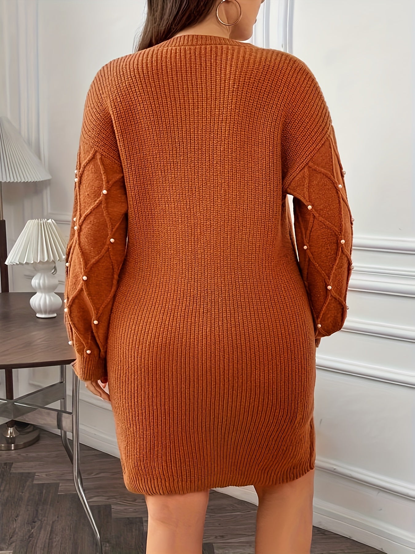 Plus Size - New Winter Collection Featuring a Beaded Round-Neck Sweater And a Bodycon Skirt, Perfect for European And American Office Wear.