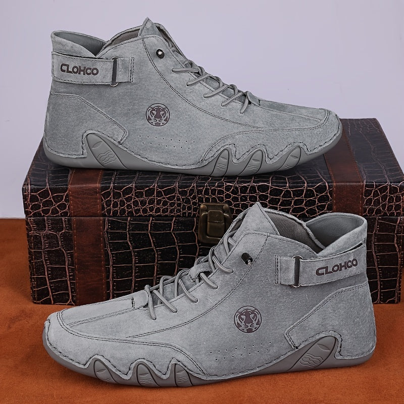 [CLOHOO Boots] CLOHOO Brand Men's Pig Short Boots | Preppy Style, Round Toe, Solid Color, Elastic Closure, Lining | England Scene, Spring, Fall, Winter, Summer