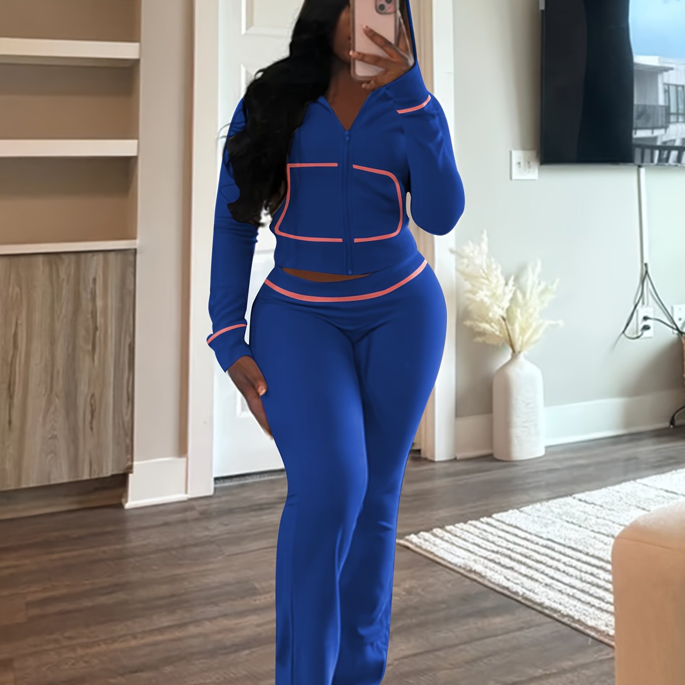 Womens Outfit 2pcs Lounge Hoodie Flare Pant Sets, Weekend Outfit, Sporty Look, Easy Care, Breathable Material, Comfy Clothing, Women's Fashion