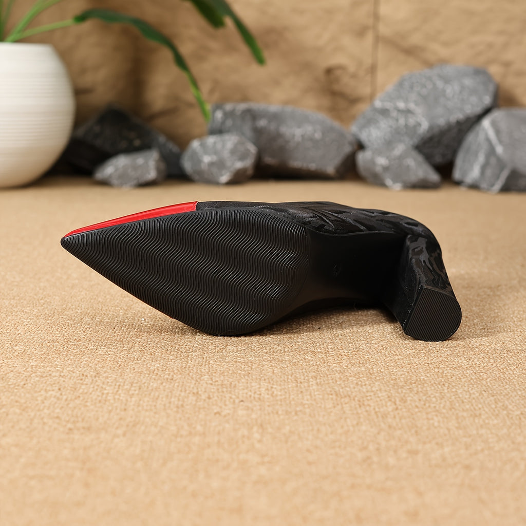 Women'S Elegant Pointed-Toe High Heels - Chunky Block Heel, Synthetic Cover, Comfortable & Stylish for Parties, Dates, and Formal Events, Red & Black, All-Season Wear, Formal Footwear | Elegant Heel Design | Synthetic Cover S
