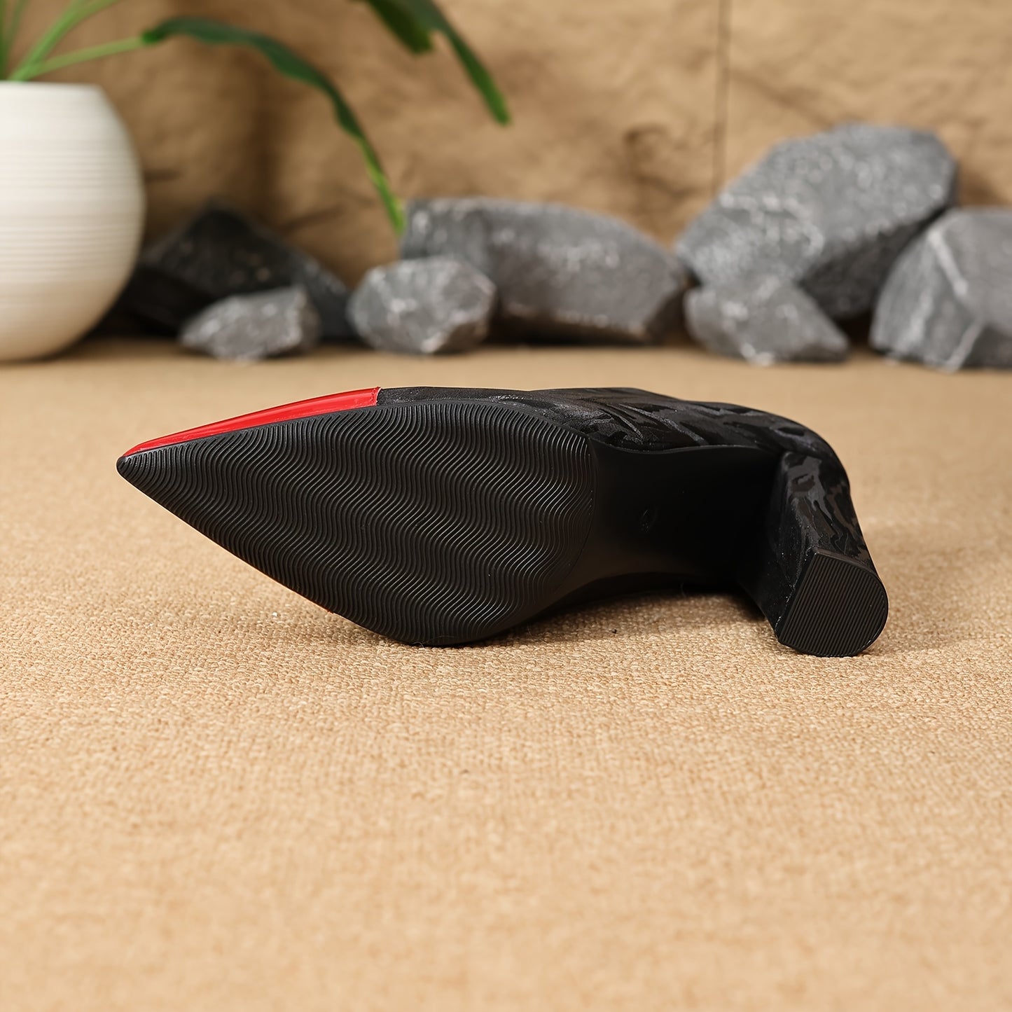 Women'S Elegant Pointed-Toe High Heels - Chunky Block Heel, Synthetic Cover, Comfortable & Stylish for Parties, Dates, and Formal Events, Red & Black, All-Season Wear, Formal Footwear | Elegant Heel Design | Synthetic Cover S