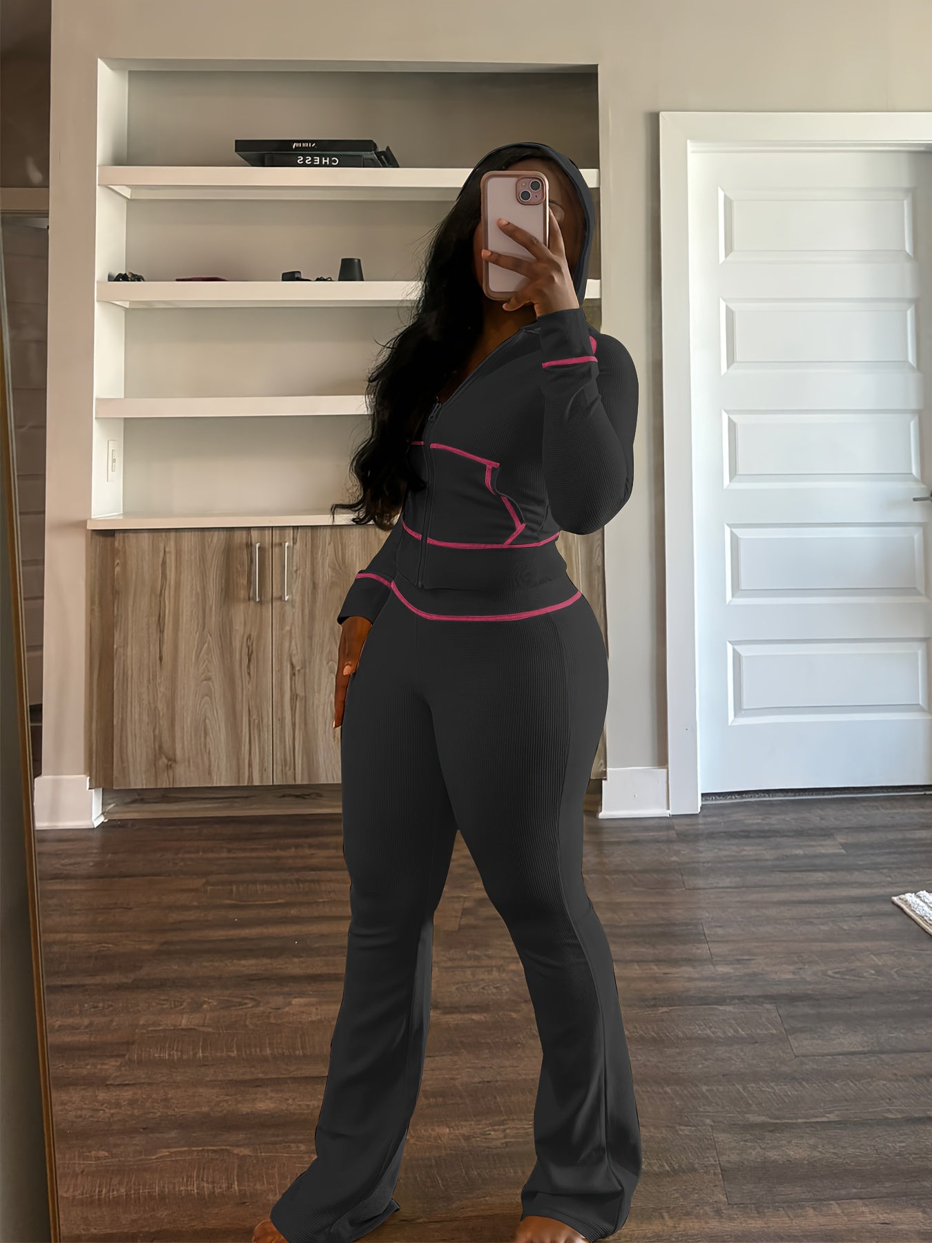 Womens Outfit 2pcs Lounge Hoodie Flare Pant Sets, Weekend Outfit, Sporty Look, Easy Care, Breathable Material, Comfy Clothing, Women's Fashion