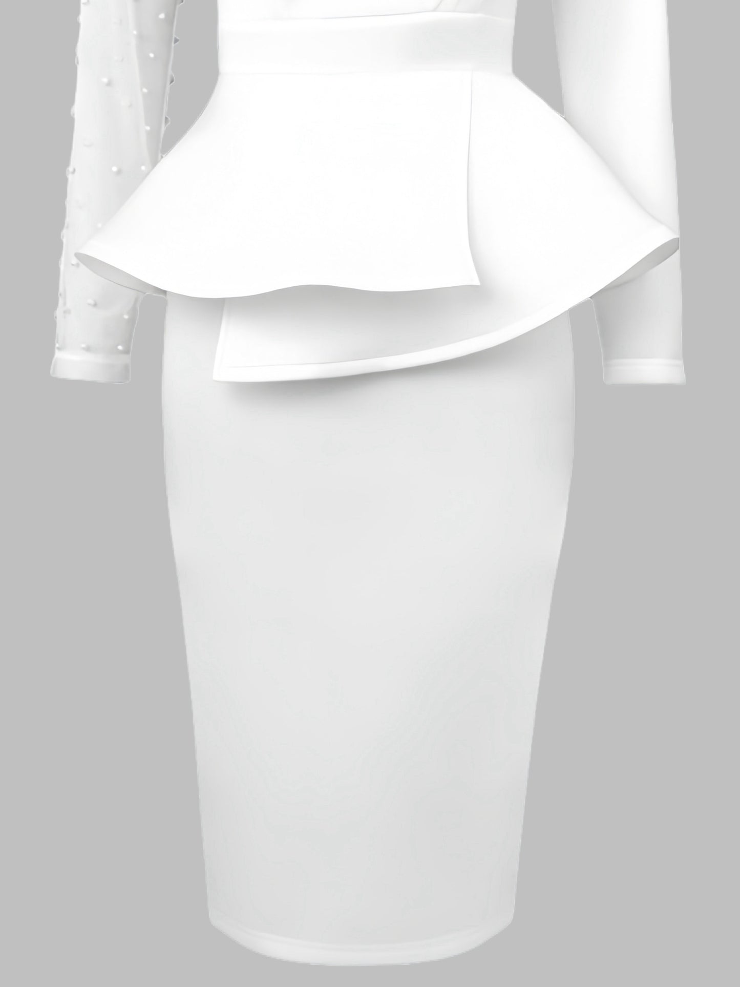 Women'S Elegant Contrast Mesh Sleeve Dress with Pearl Embellishments - Black & White Available, Asymmetric Ruffle Design, Peplum Waist, Ideal for Formal Occasions, Going Out, Weddings & Dates