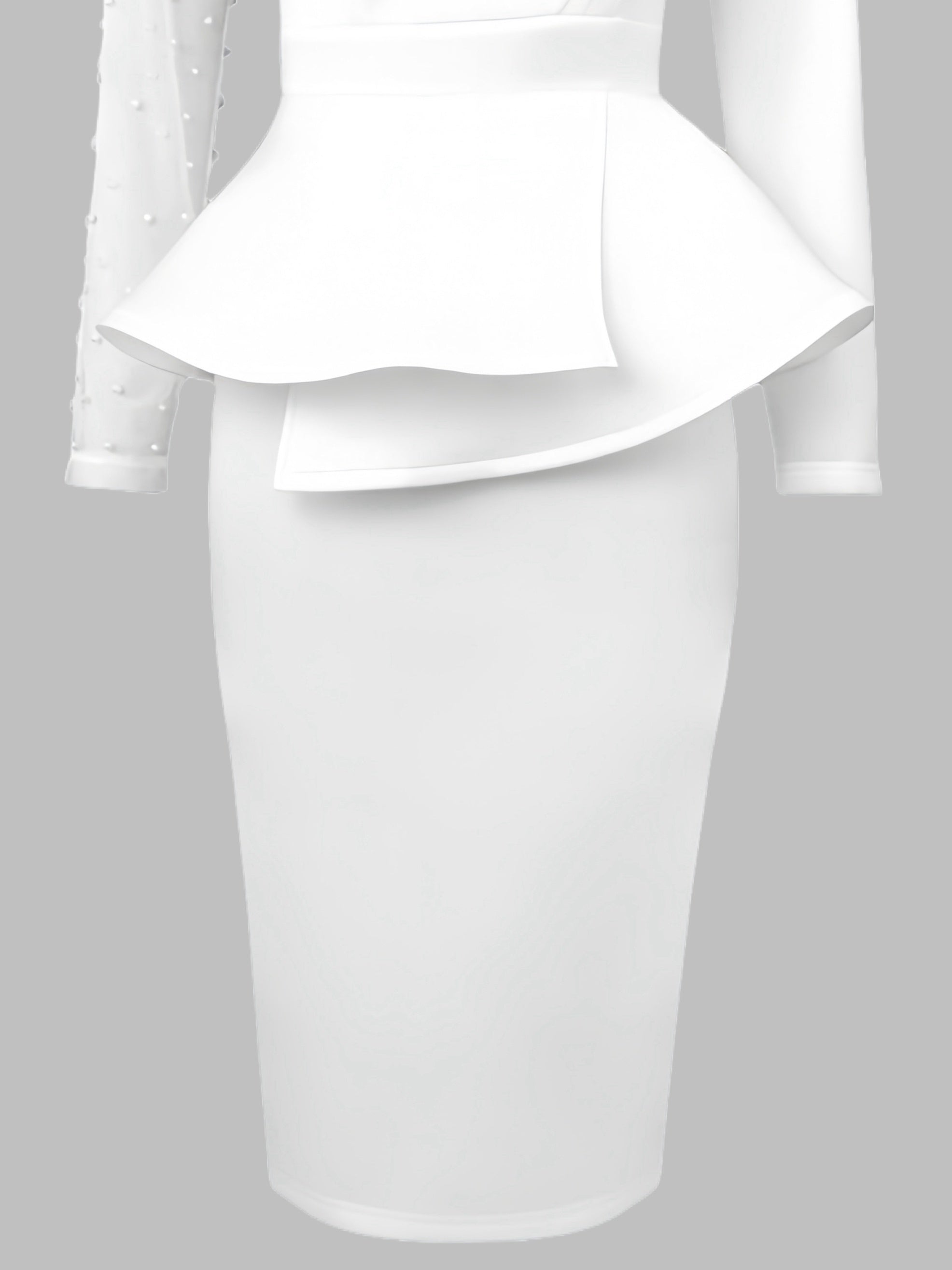 Women'S Elegant Contrast Mesh Sleeve Dress with Pearl Embellishments - Black & White Available, Asymmetric Ruffle Design, Peplum Waist, Ideal for Formal Occasions, Going Out, Weddings & Dates