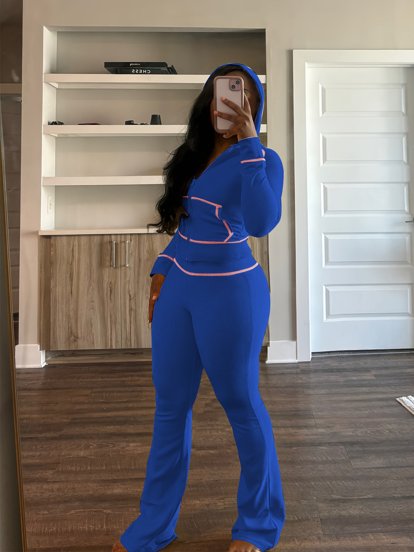 Womens Outfit 2pcs Lounge Hoodie Flare Pant Sets, Weekend Outfit, Sporty Look, Easy Care, Breathable Material, Comfy Clothing, Women's Fashion
