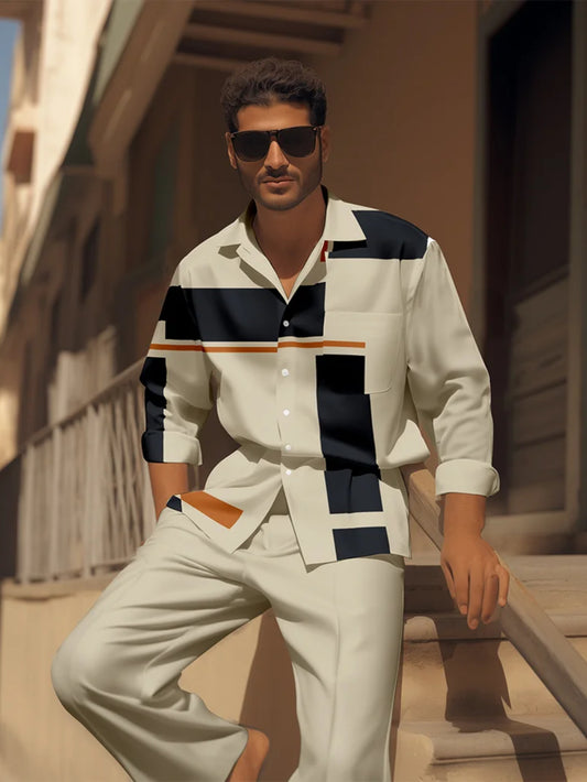 2pcs Men's Luxury Soft Fabric Suit Set - European & American Style All-Season Tuxedo-like or Semi-Formal Outfit with Collar & White/Black/Gray/Beige Tones - Machine Washable - Ideal Christmas/Halloween Gift (Casual & Formal E