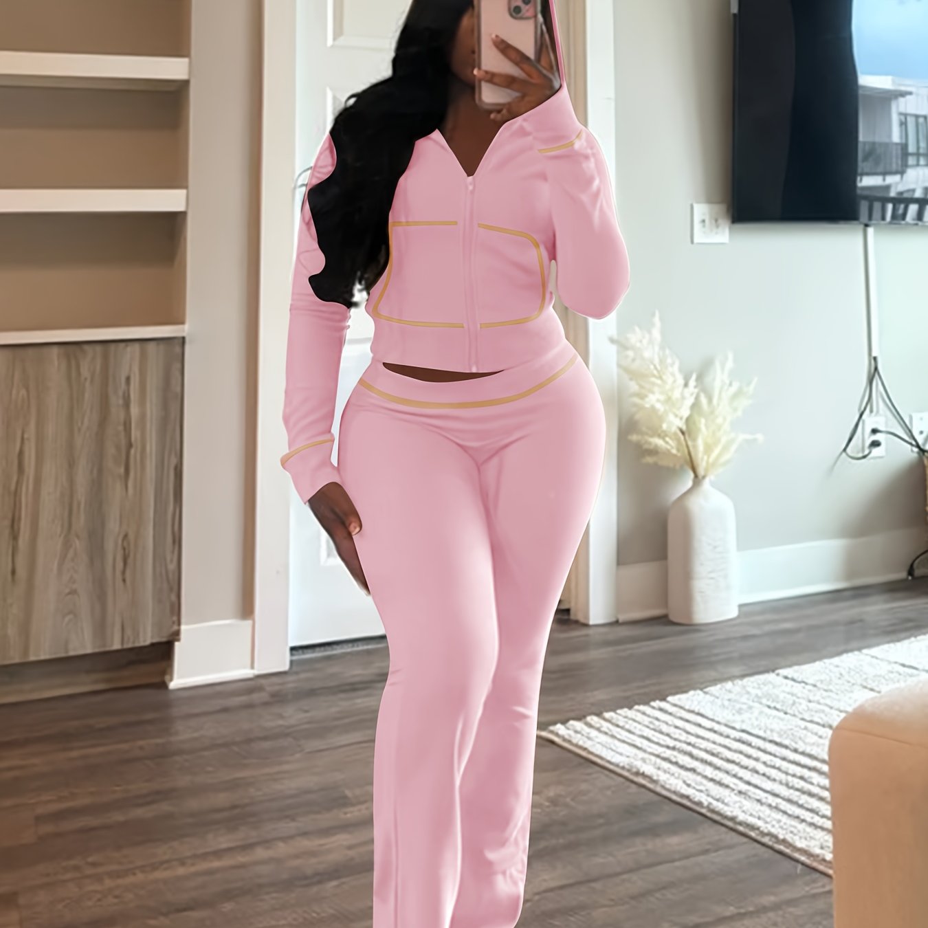 Womens Outfit 2pcs Lounge Hoodie Flare Pant Sets, Weekend Outfit, Sporty Look, Easy Care, Breathable Material, Comfy Clothing, Women's Fashion
