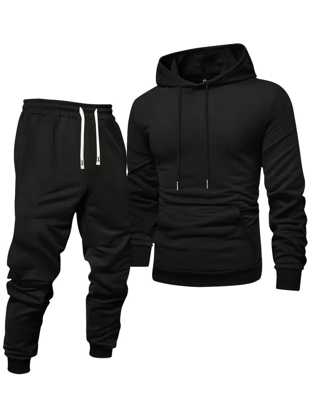 6pcs Men's Solid Color Hooded Sweatshirt & Jogger Pants Set - Thermal Matching Tracksuit with Pockets, Elastic Waistband for Gym, Outdoor, Yoga,, Winter/Spring/Autumn Training Suit (Casual Athleisure Wear)