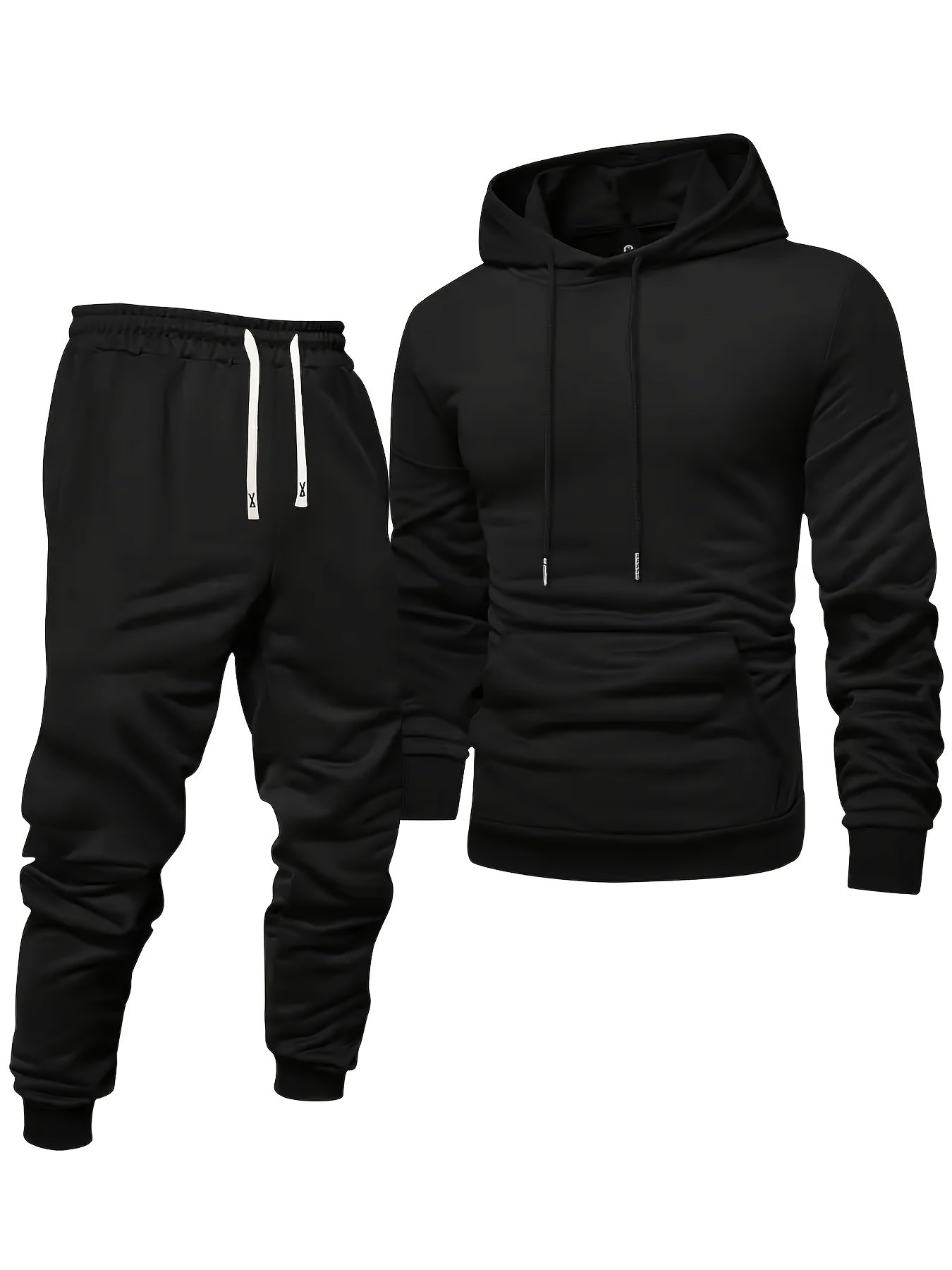 6pcs Men's Solid Color Hooded Sweatshirt & Jogger Pants Set - Thermal Matching Tracksuit with Pockets, Elastic Waistband for Gym, Outdoor, Yoga,, Winter/Spring/Autumn Training Suit (Casual Athleisure Wear)