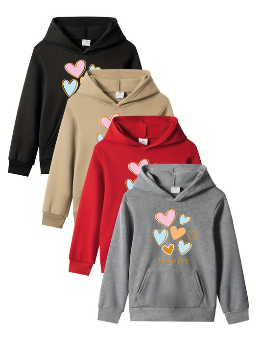 Heart Print Girls' Hoodie