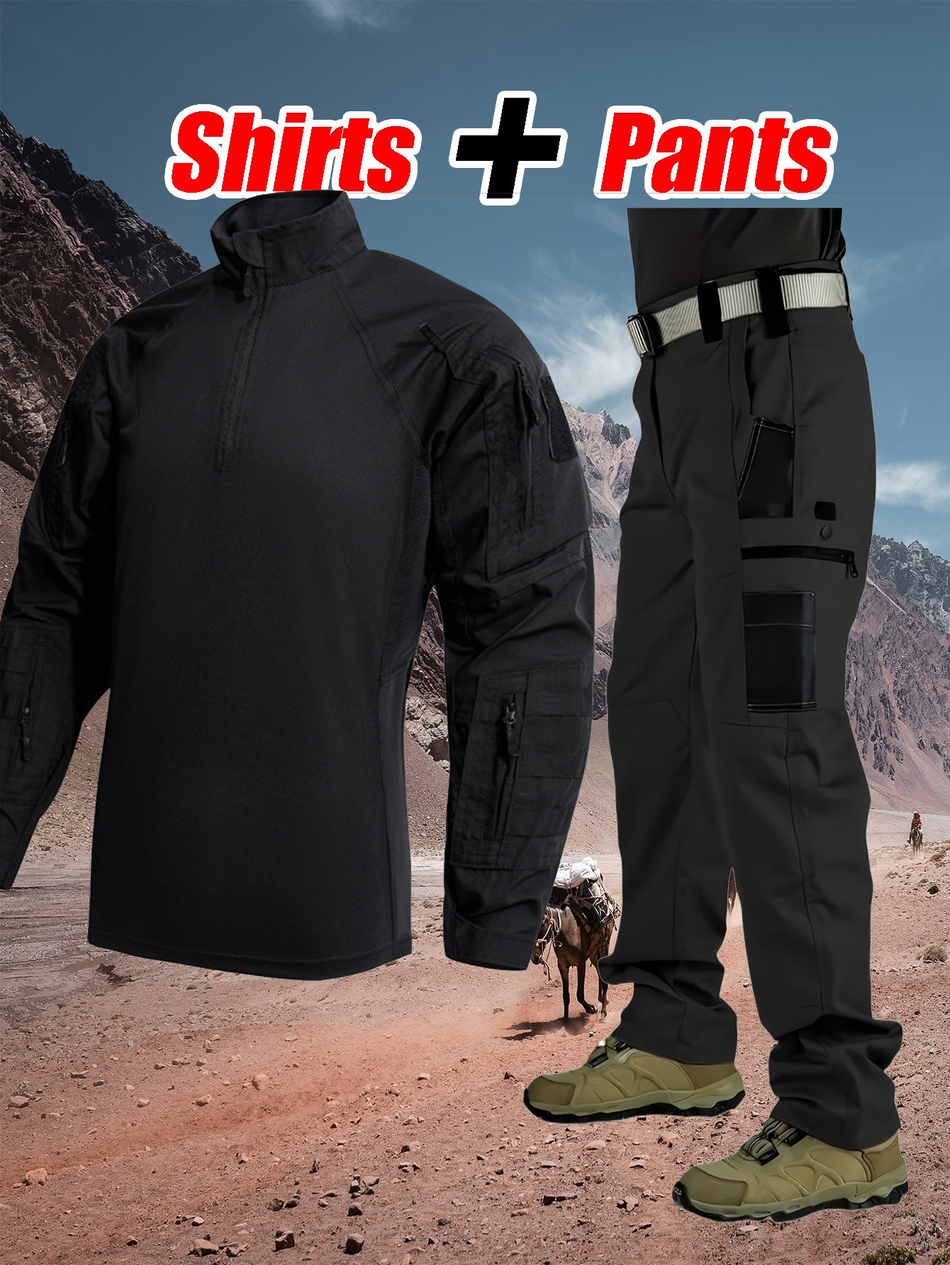 Men'S Tactical Clothing Long Sleeve Ripstop High Quality Clothing Combat Shirt and Pants Elbow Knee Pads with Zippered Compartments, Loose Fit All Season Hiking and Street Clothing - Machine Washable, No Strap Waist Belt, Tac