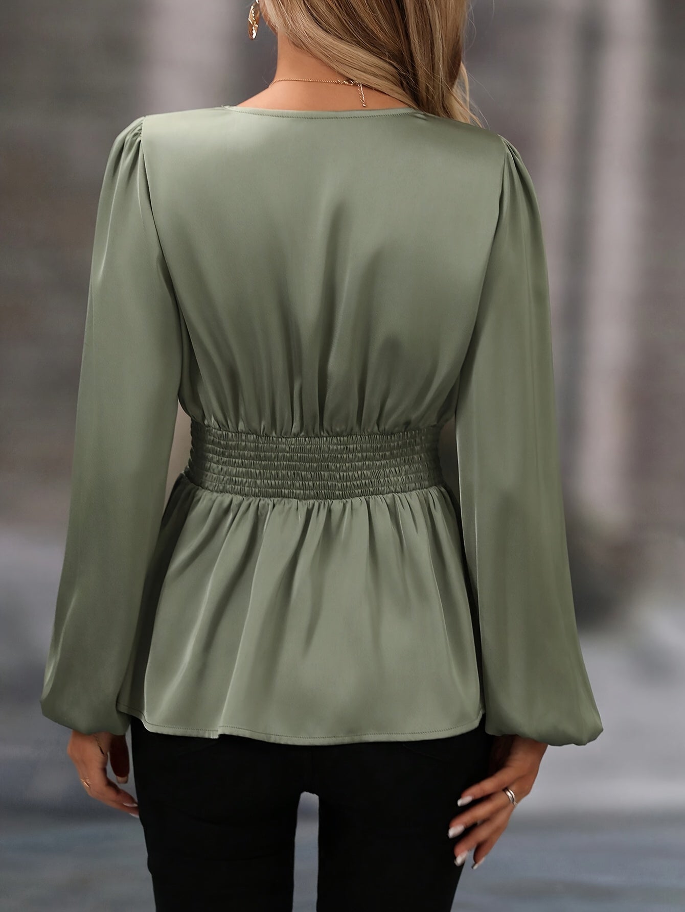 Women'S Elegant V-Neck Blouse - Long Sleeve Office & Formal Shirt, All-Season Chic Blouse for Women, Professional Everyday & Special Events - Women'S Blouse in, Versatile Fashion, Sophisticated Design, Smooth Fabric, Work Att
