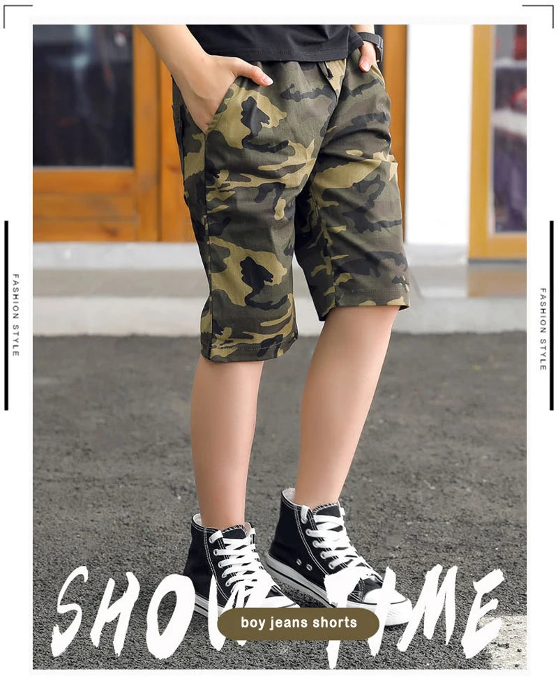IENENS Teens Army Shorts Camouflage Short Trousers Children Short Pants Kids Cotton Boardshorts Boy Summer Thin Loose Shorts