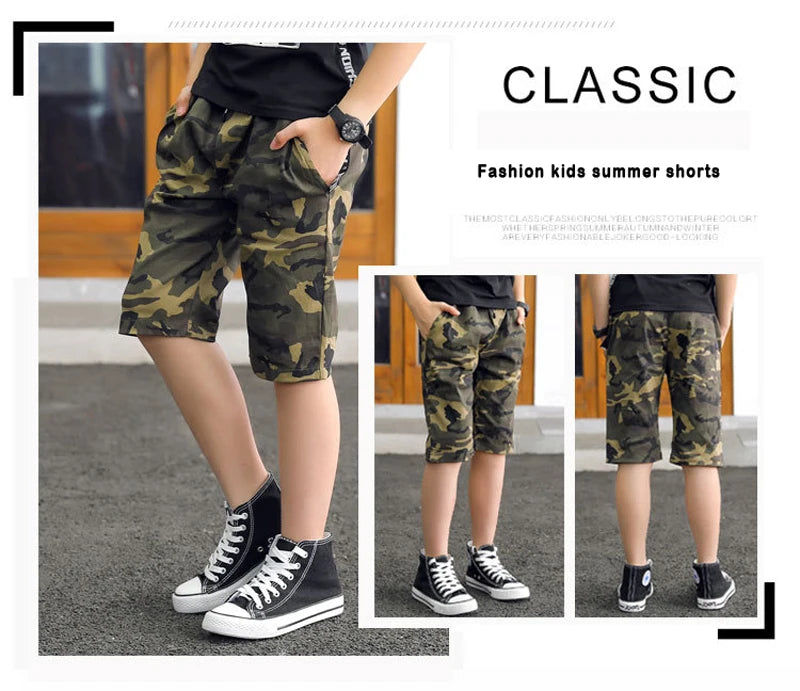 IENENS Teens Army Shorts Camouflage Short Trousers Children Short Pants Kids Cotton Boardshorts Boy Summer Thin Loose Shorts