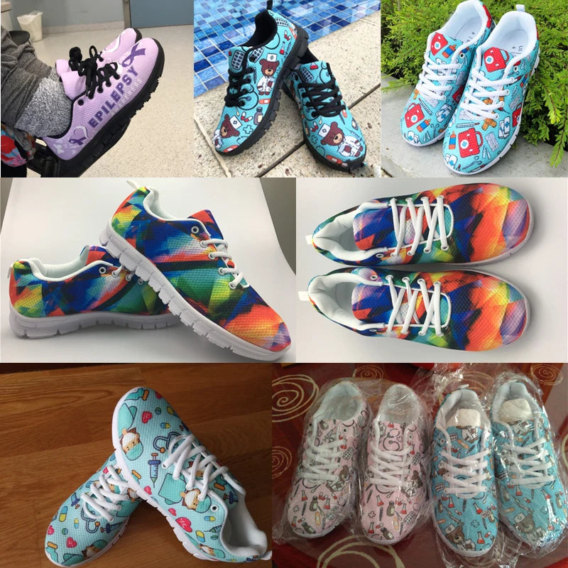 Fashion African Tribal Pattern Lady Flat Jogging Running Shoes Lightweight Walk Footwear Women Casual Shoes Mesh Ladies Sneakers