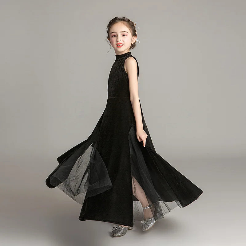 Evening Dresses for Girls 2021 Kids Elegant Princess Sleeveless Party Black Dress Wedding Fashion Show Children's Clothing 14 Y