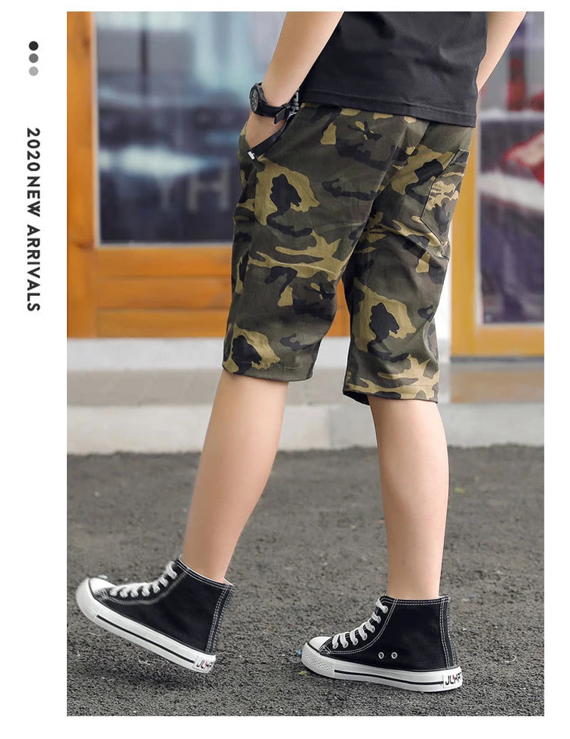 IENENS Teens Army Shorts Camouflage Short Trousers Children Short Pants Kids Cotton Boardshorts Boy Summer Thin Loose Shorts