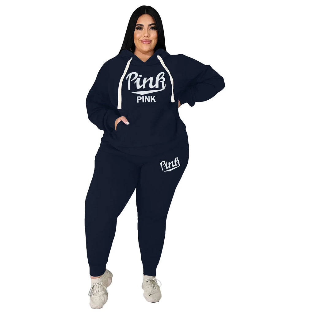 XL-5XL Wholesale Dropshipping Winter Plus Size Women Clothing Two Piece Set Long Sleeve Hoodie Pant Sport Suits Female Outfit