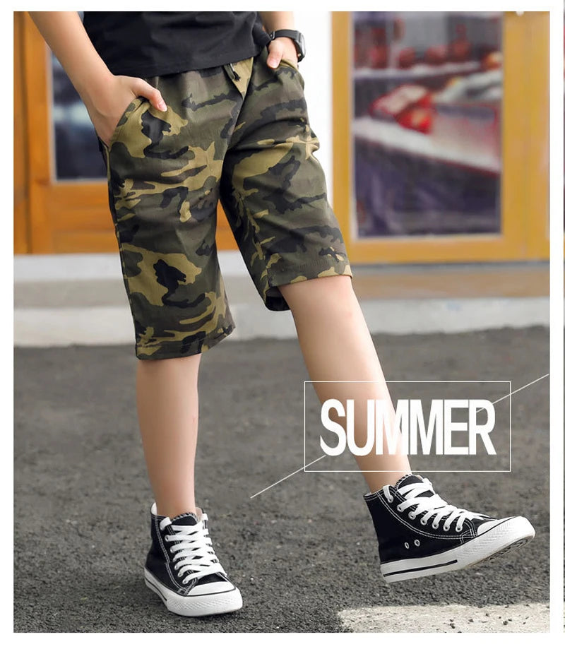 IENENS Teens Army Shorts Camouflage Short Trousers Children Short Pants Kids Cotton Boardshorts Boy Summer Thin Loose Shorts