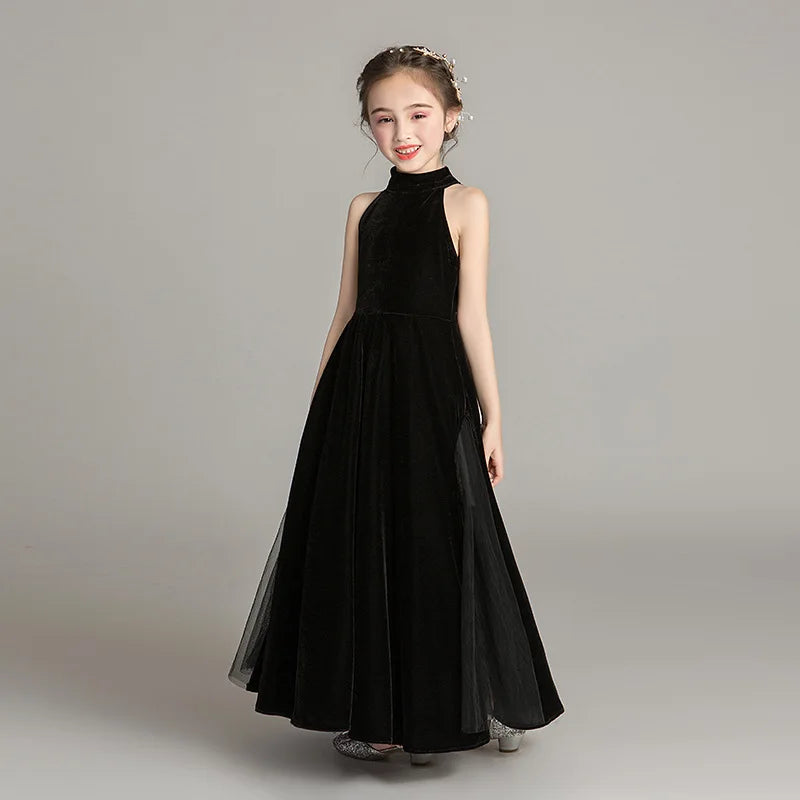 Evening Dresses for Girls 2021 Kids Elegant Princess Sleeveless Party Black Dress Wedding Fashion Show Children's Clothing 14 Y