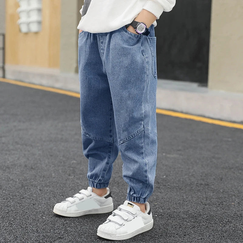 New Spring Autumn Boys Jeans Letter M Slim Fit Style Casual Long Trousers For Kids Handsome Children Birthday Present