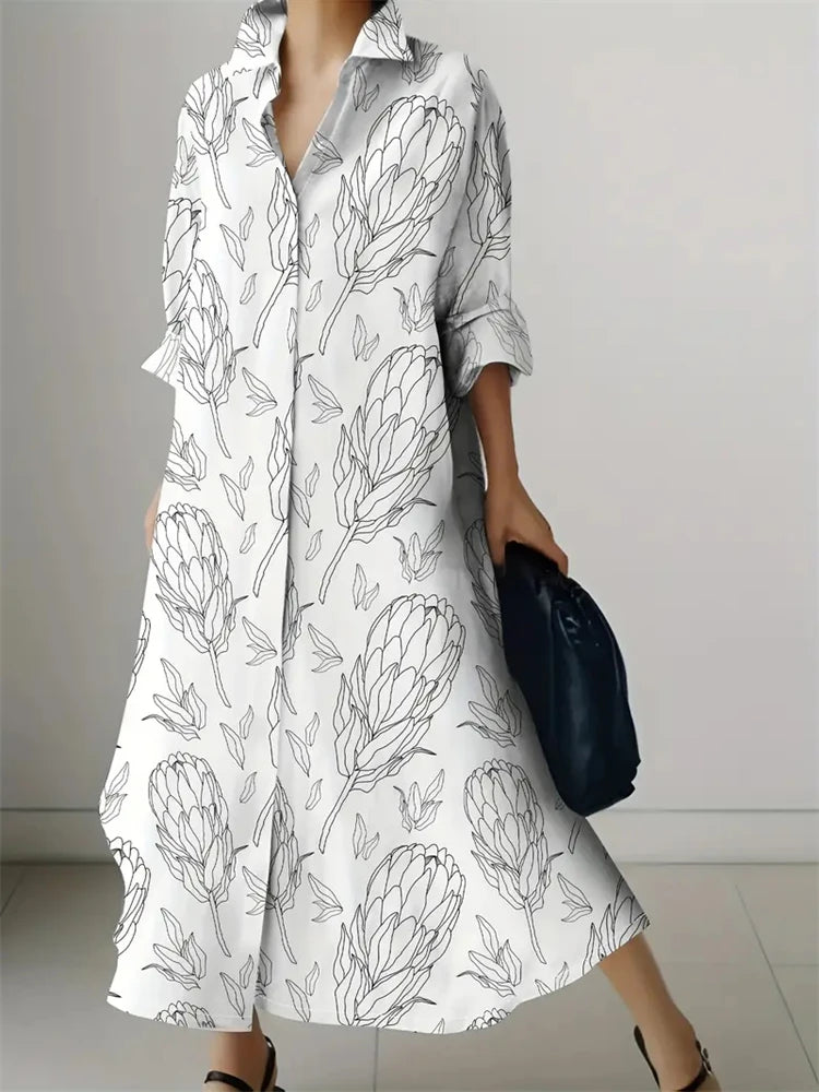 2024 Delicate Texture Ladies Autumn Long Cufflink Shirtdress Elegant Ladies Party Mid-length Dress New Women's Casual Home Wear