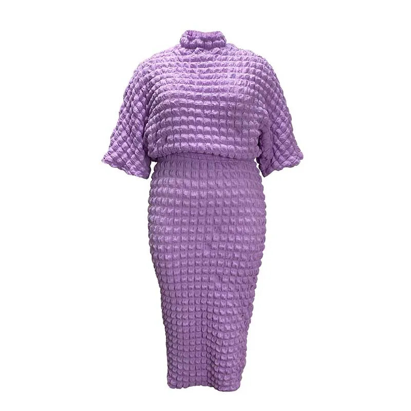 2 Piece Outfits for Woman Plus Size Autumn Ladies Clothes Long Sleeve Round Neck Top and Pleated Skirt Setwholesale Dropshipping